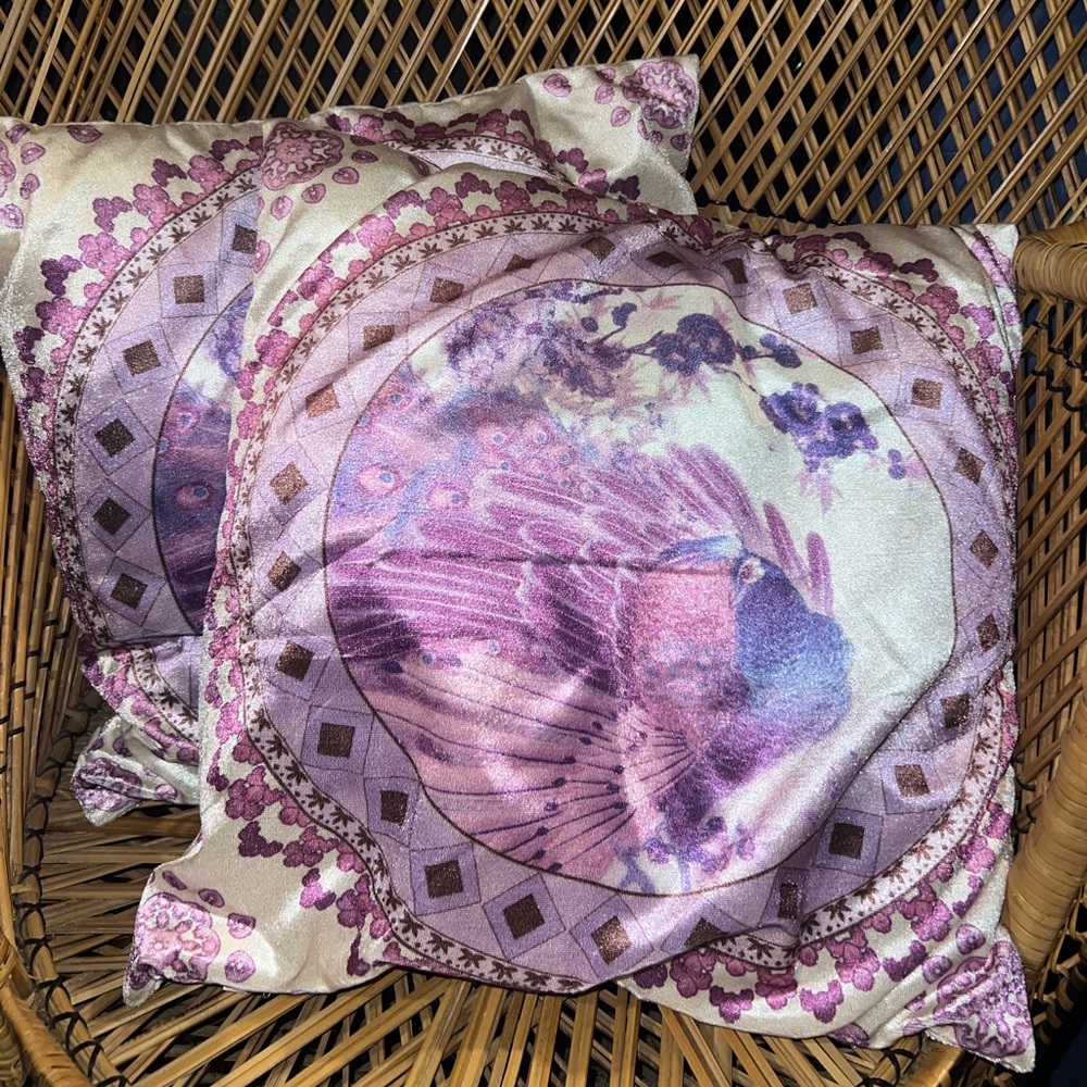 Boho Anthropologie Naples Florida Peacock Velour Throw Pillows Velvet Set Bundle